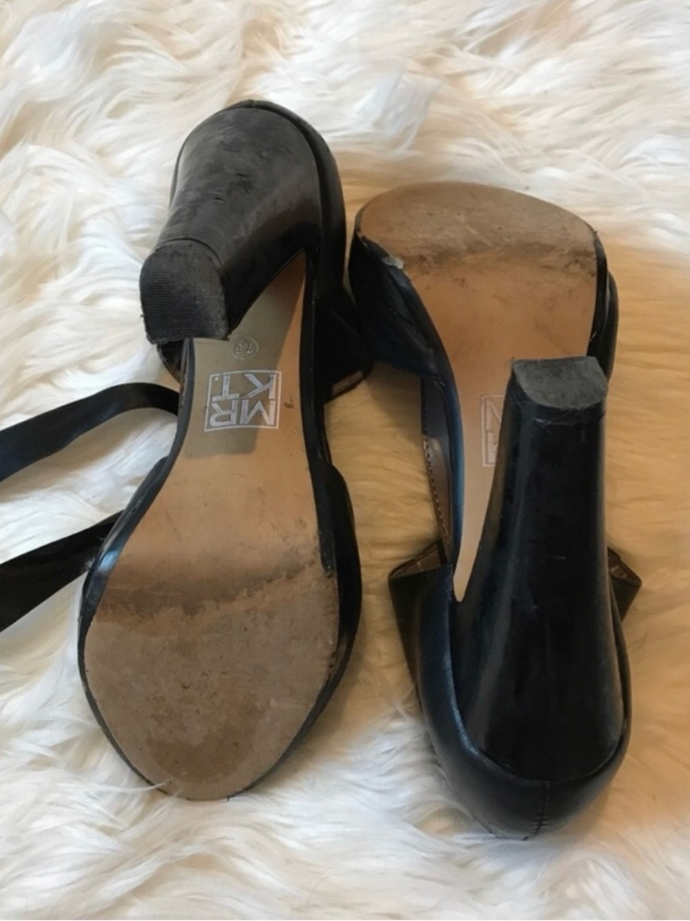 MRKT Black Ribbon-Tie Peep Toe High Heels - Picture 5 of 7